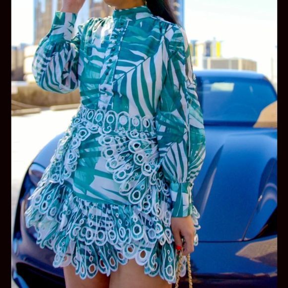 NWT tropical skater green dress with ruffles - Back in stock !! Sizes S-3xl - Picture 4 of 7